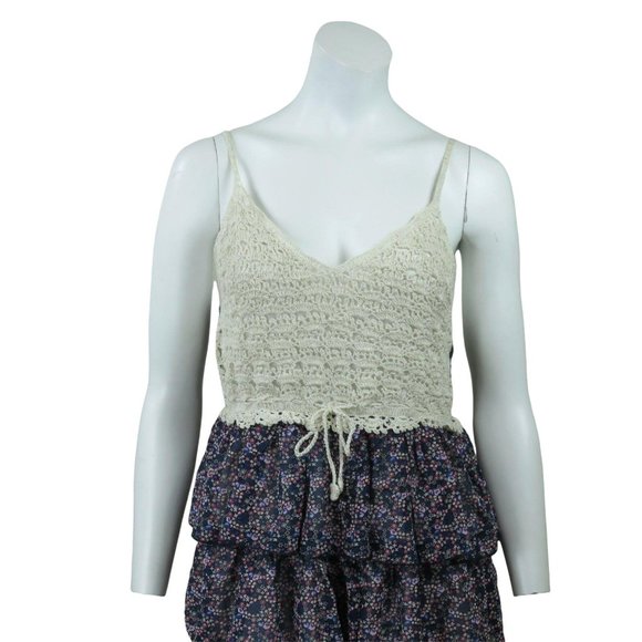 Keren Hart Slip Dress L Crocheted Tiered Ruffles Spaghetti Straps Lined NWT - Picture 12 of 12